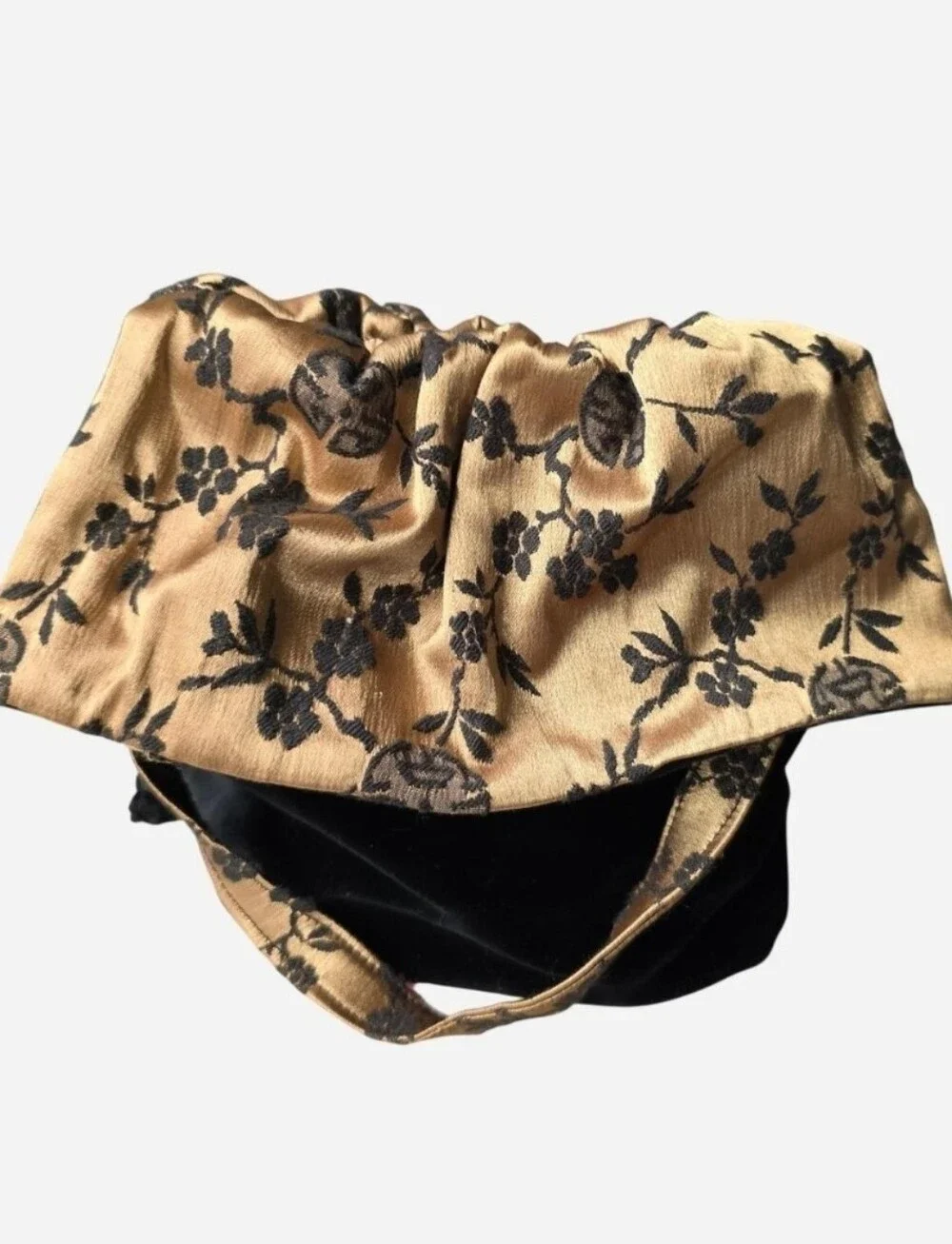 Vintage 80s/90s Fancies by Anne Gold and Black Drawstring Velvet Clutch